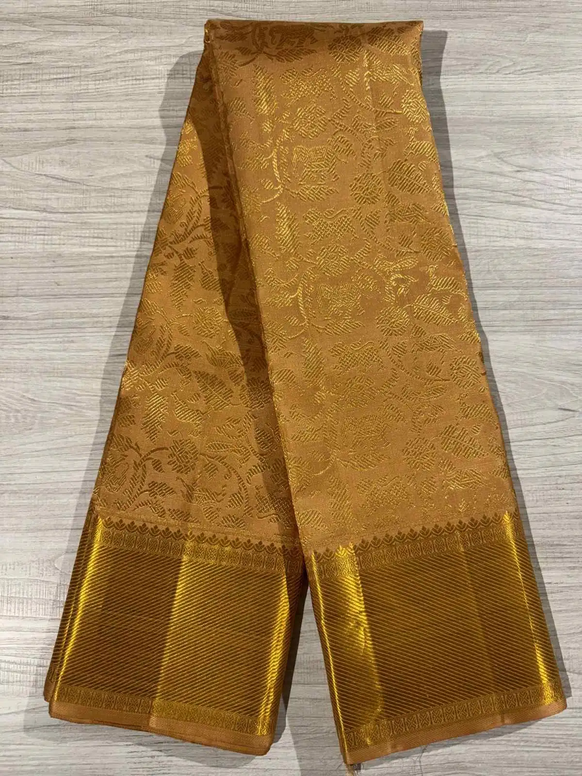 Mid Golden Vanasingaram 1 Gram Zari Kanchipuram Pure Silk Saree